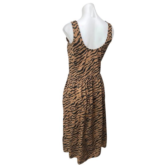 Everlane Poplin Summer Brown Tiger Stripe Sleeveless Midi A Line Tank Dress XXS - Picture 2 of 5